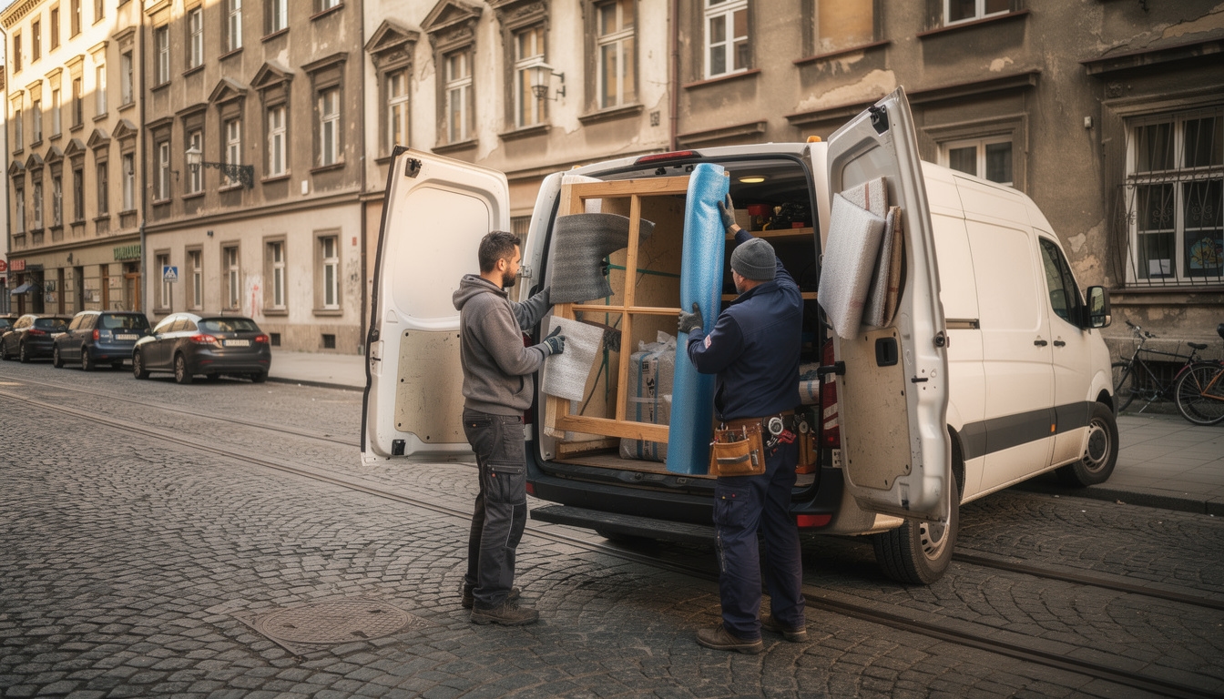 Transport skrzydeł okiennych do pracowni renowacji